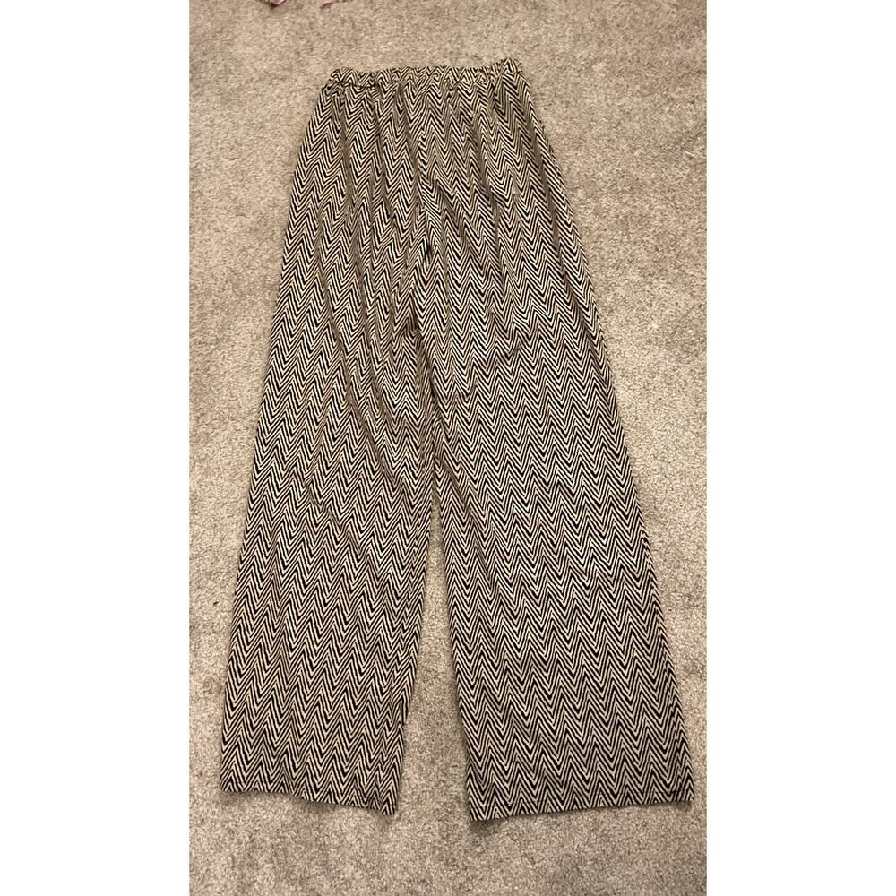 Umgee Boho Wide Leg Drawstring Waist Pants | Silky Chevron Print | Size Small - Picture 7 of 8